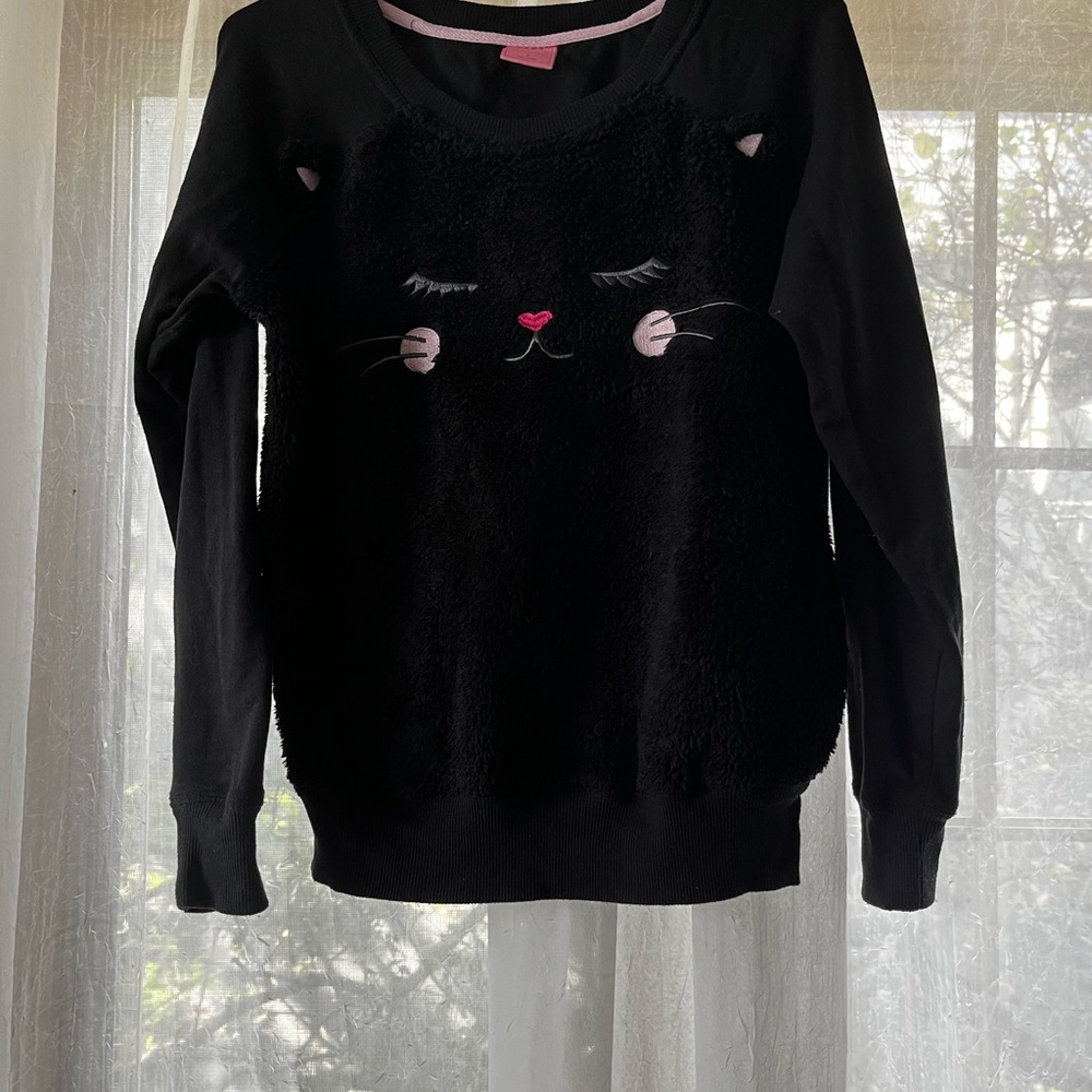 Fuzzy cat face sweatshirt women XS or kids S